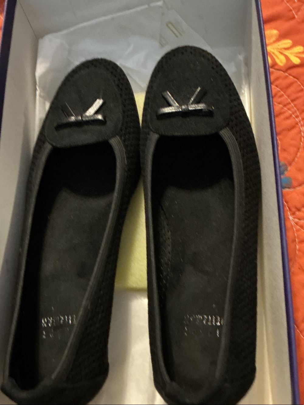Stuart Weitzman Black Suede Bow Trim Flats